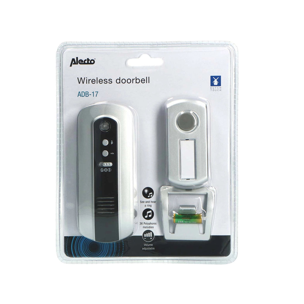 Campanello Senza Fili 36 Melodie IP44 Portata 30m Installazione Facile Nero / Argento Alecto