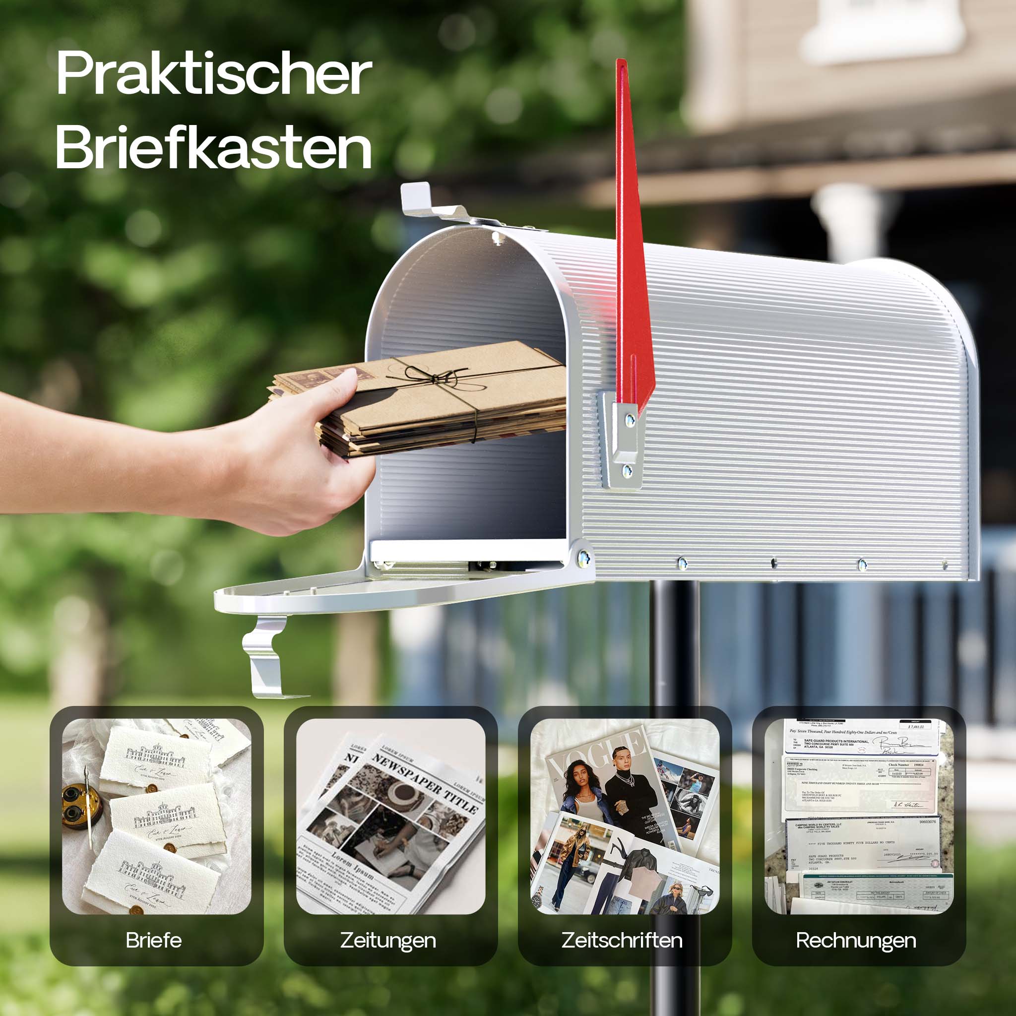 Cassetta postale americana in acciaio zincato bianco con materiale di montaggio