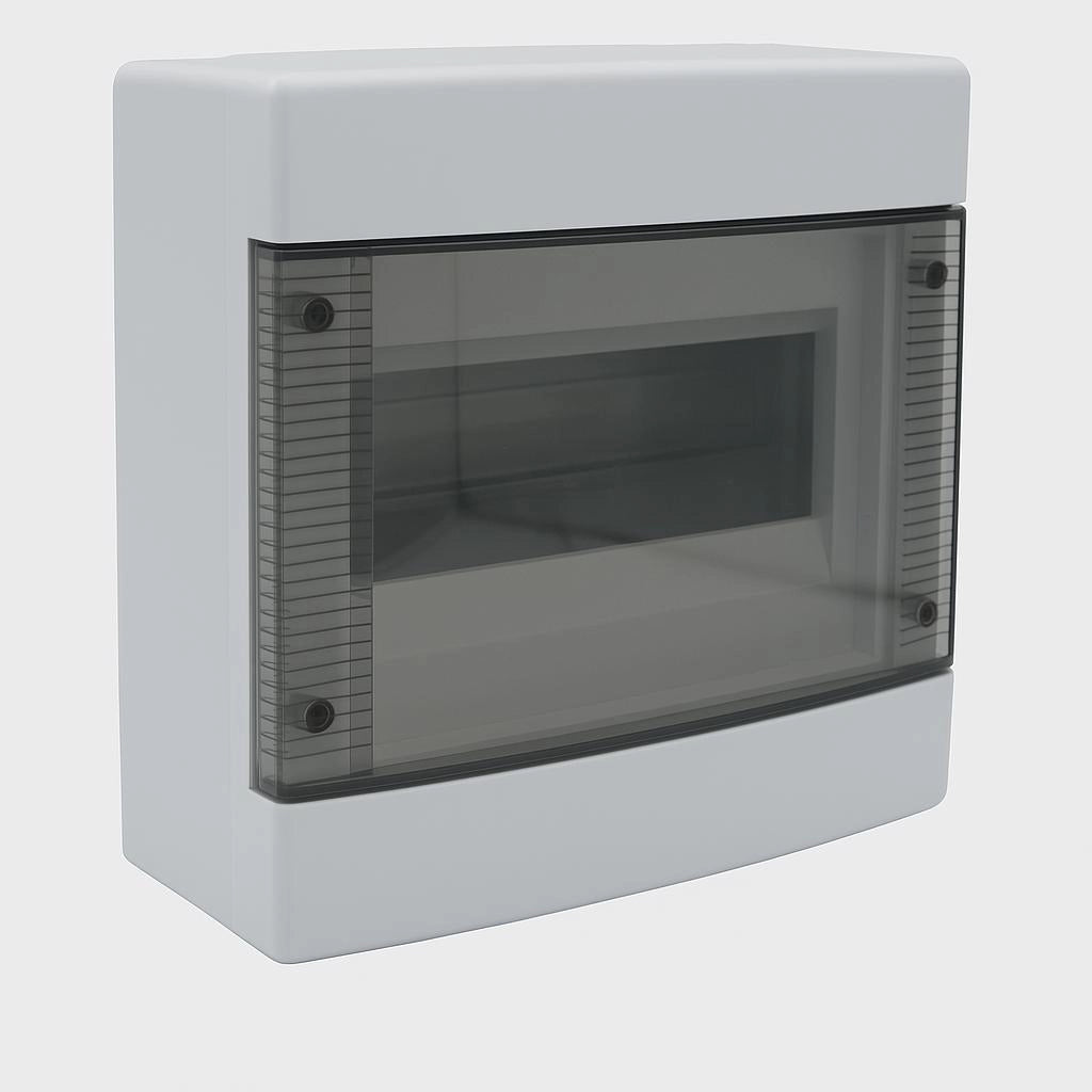Centralino da parete 8 moduli, bianco IP40, 200x180x100 mm, RAL 9016, ideale per installazioni elettriche domestiche e industriali