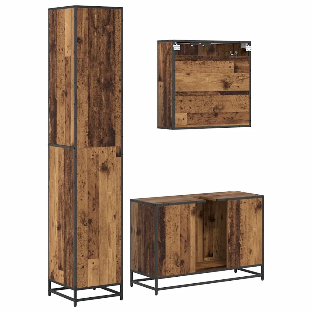 Set di mobili per il bagno con lo scaffale 3 pcs Legno vecchio 3402396