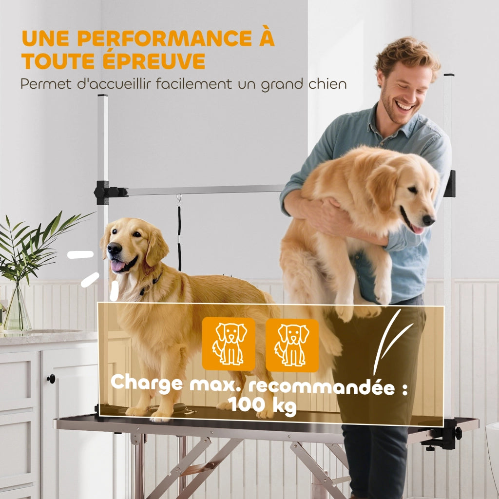 Tavolo da toeletta per cani pieghevole regolabile in acciaio inox ¨C zephmum ¨C nero 107x60x164 cm