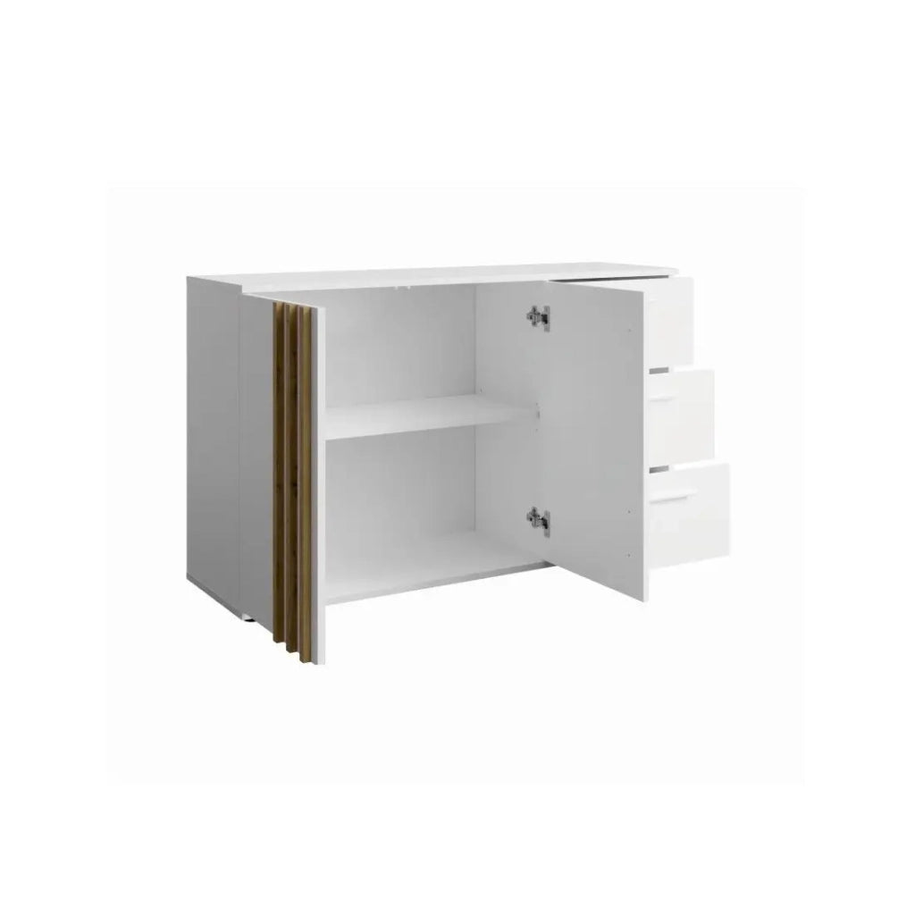 Cassettiera VARIA - 2 porte e 3 cassetti - Design moderno color bianco e quercia artigianale
