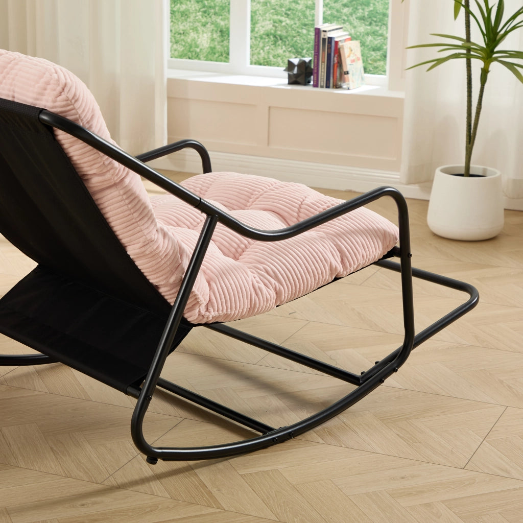 OKWISH Sedia a Dondolo da Esterno Poltrona Oscillante Regolabile con Poggiapiedi Cuscino Spesso in Acciaio Rosa 75 × 116 × 82 cm