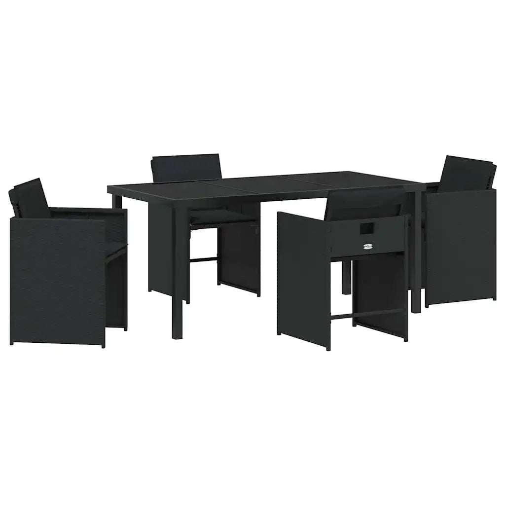 Set da Pranzo per Giardino con cuscino 5 pcs Nero polyrattan 3379978