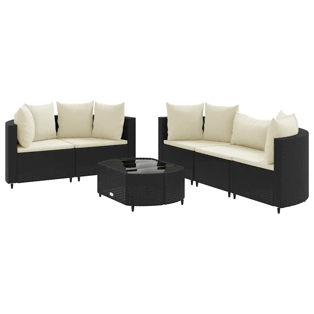 Set Divano da Giardino 6 pz con Cuscini Nero in Polyrattan