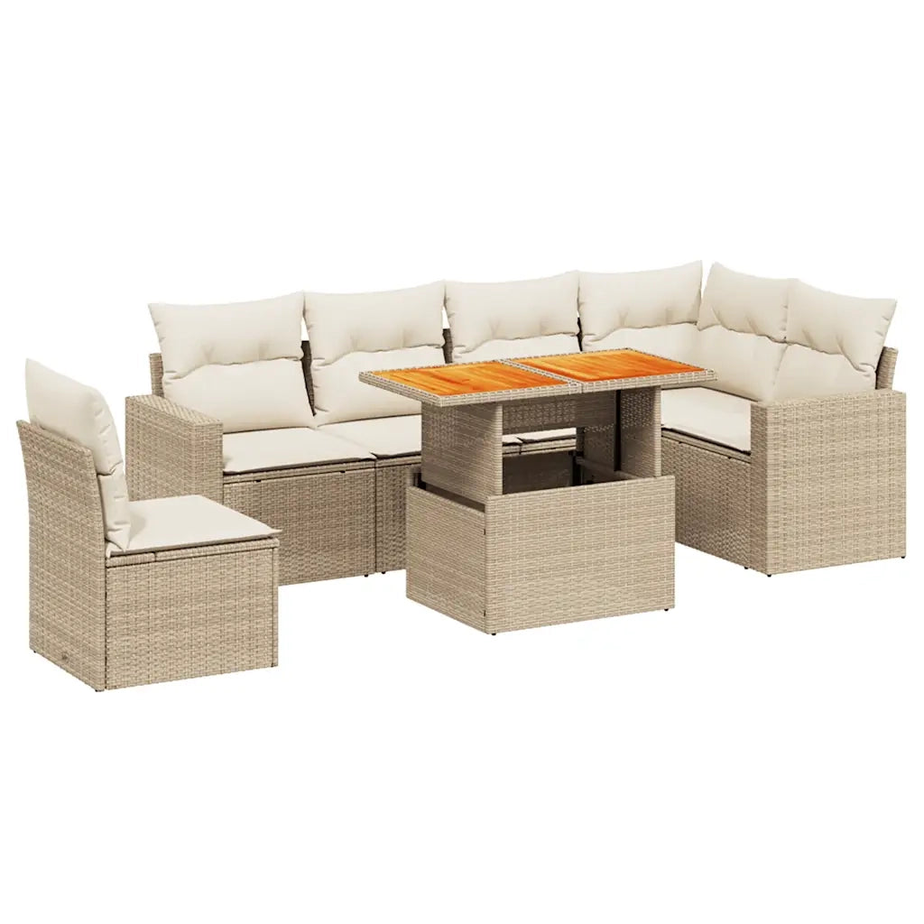 Set Divani da Giardino 7 pz con Cuscini Beige in Polyrattan 3271338