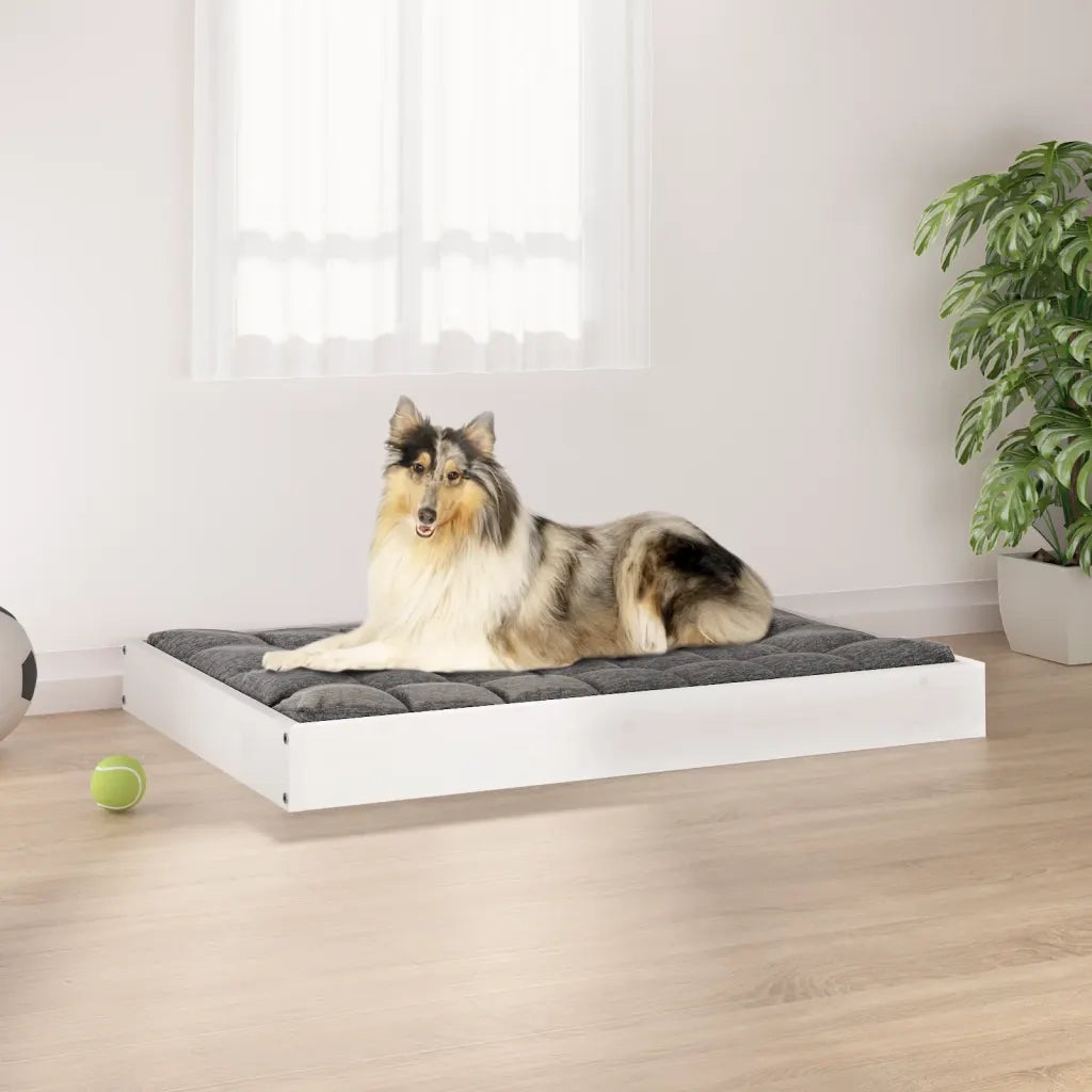 Cuccia per Cani Bianca 91,5x64x9 cm in Legno Massello di Pino 820862