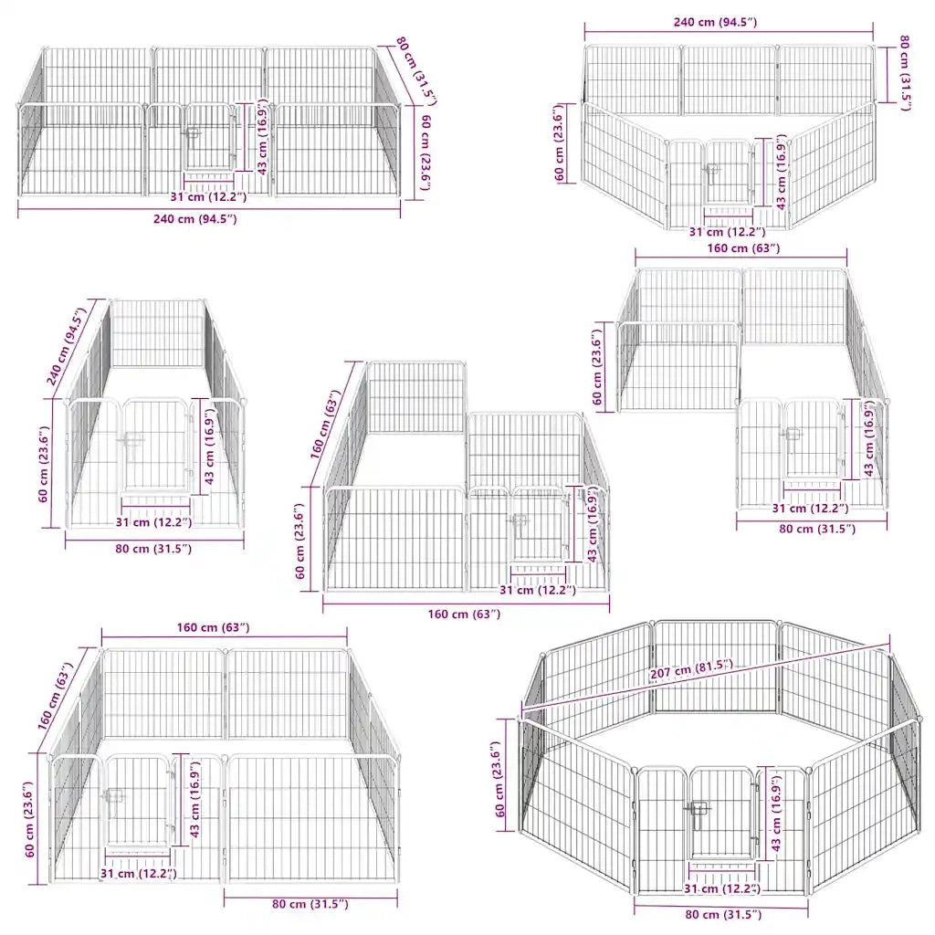 Box per Cani con 8 Pannelli in Acciaio 60x80 cm Nero CFW7657108