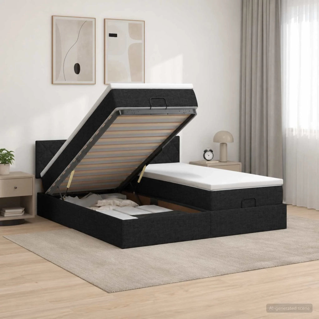 Letto Ottomano con Materasso e LED Nero 160 x 200 cm Tessuto 3457289