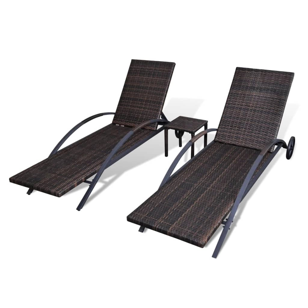 Set di due lettini prendisole da 200 cm con tavolo in resina intrecciata marrone 02_0011913