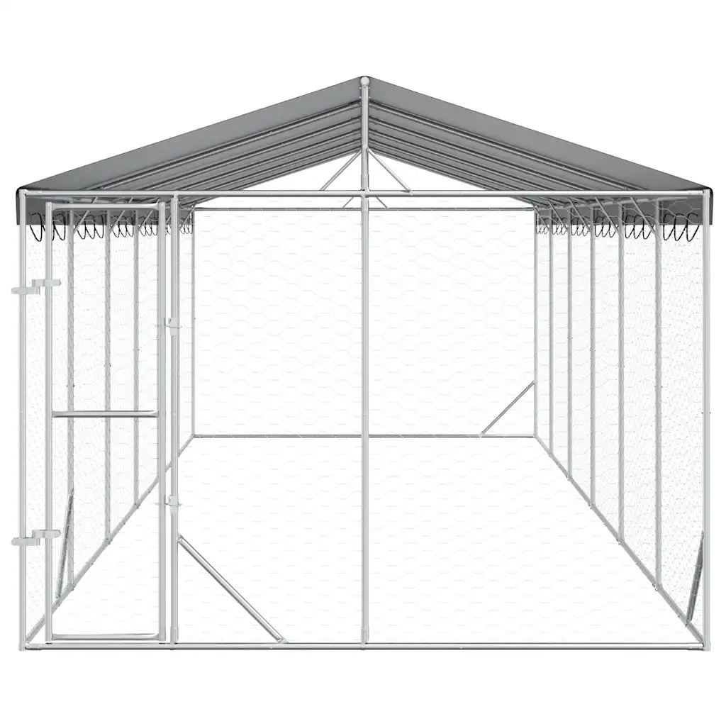 Cuccia Cani da Esterno Tetto Argento 3x9x2,5 m Acciaio Zincato 3190490