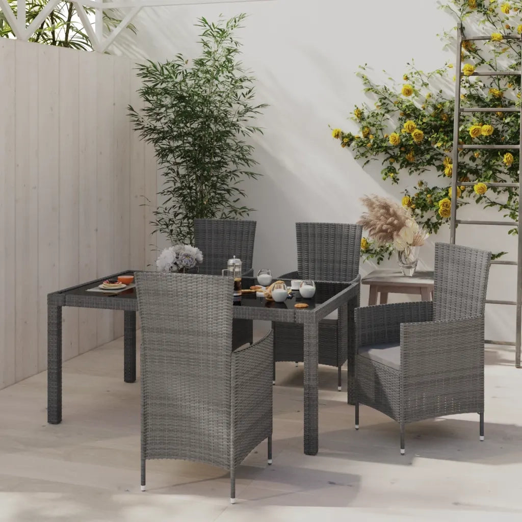 Set da Pranzo da Esterno 5 pz con Cuscini in Polyrattan Grigio 3094881