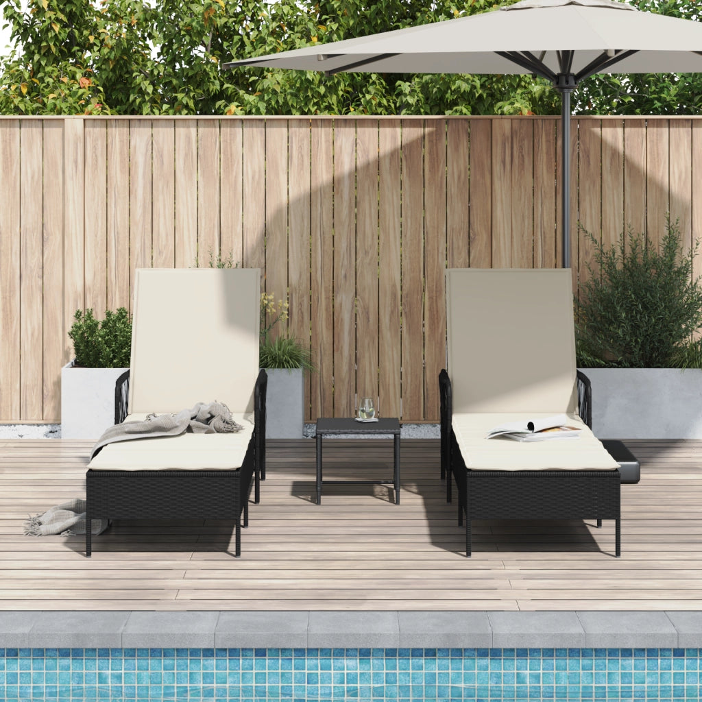 Set di Lettini Prendisole Set di 3 Nero e panna Rattan PE, metallo