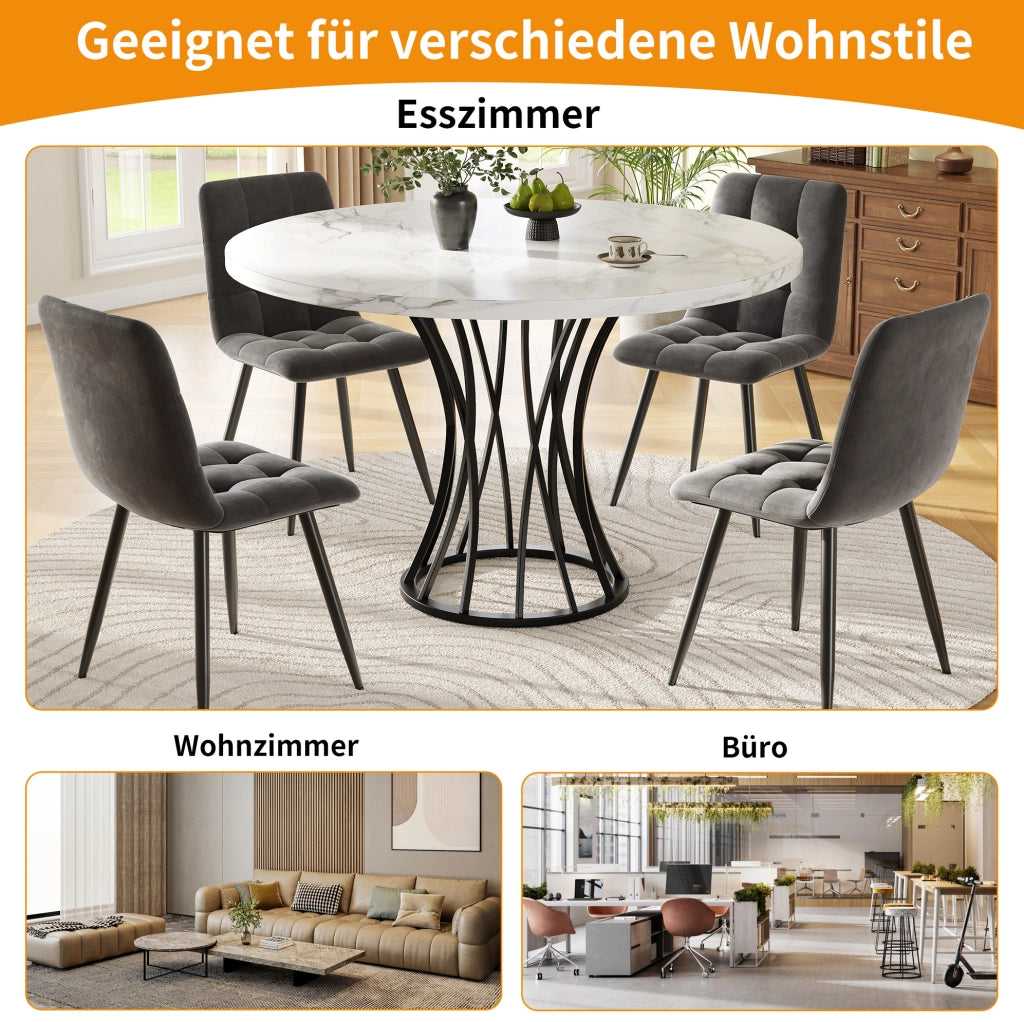 Tavolo da pranzo 80x80x76 cm in MDF effetto marmo e metallo