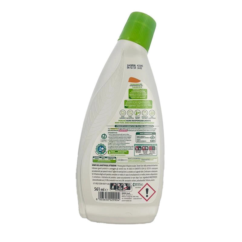 WINNI'S GEL LAVASTOVIGLIE CON SGRASSANTI NATURALI CONTRO I CATTIVI ODORI FORMULA CONCENTRATA CON ACETO BIO 33 LAVAGGI 561 ML