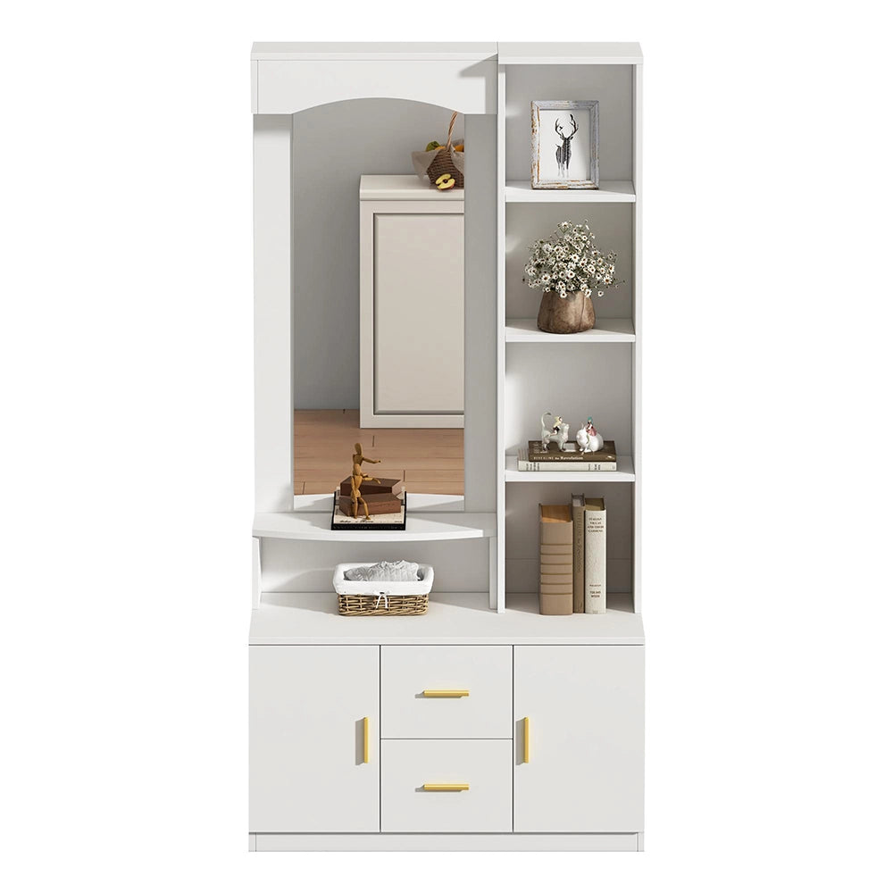 Armadio Ingresso 90x40x180cm - Xylo - con Specchio, 2 Ante e 2 Cassetti, Bianco