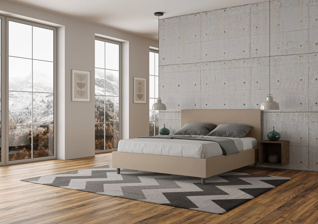 BS COM Letto matrimoniale contenitore doppia alzata imbottito 160x210 similpelle tortora