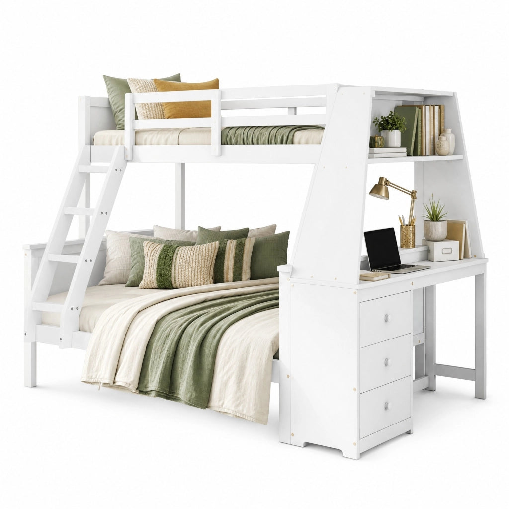 Letto a castello per bambini con scrivania, libreria e ampio spazio contenitivo