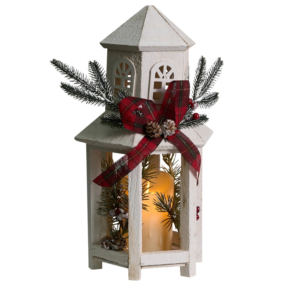 Lanterna LED in legno di abete bianco Decorazione natalizia tradizionale fatta a mano