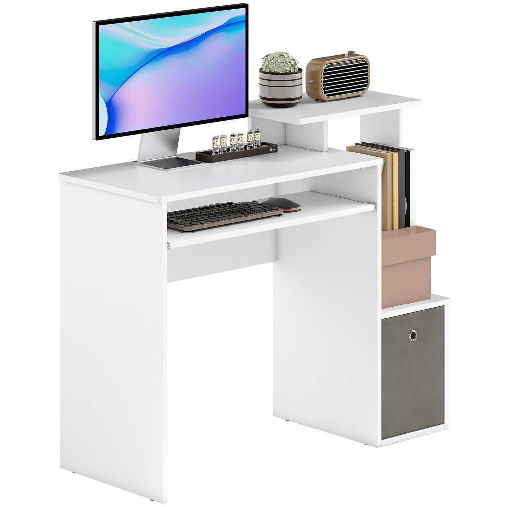 Scrivania Computer Multimediale con Scaffale e Ripiani ¨C Zephmum ¨C Grigio e Bianco Truciolato 90x50x75