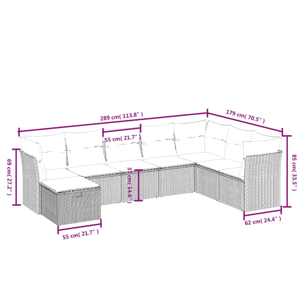 Set Divani da Giardino con Cuscini 8 pz Nero in Polyrattan 3263272
