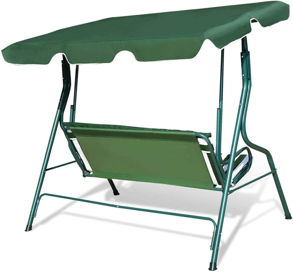 Dondolo da Giardino, a 3 Posti, Sedia da Oscillazione, Altalena con Tettuccio Ricambiabile, Portata di 210 kg, Verde/Marrone/Nero