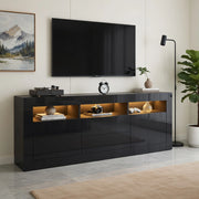 Cassettiera per TV nera in truciolato lucido; 160 cm