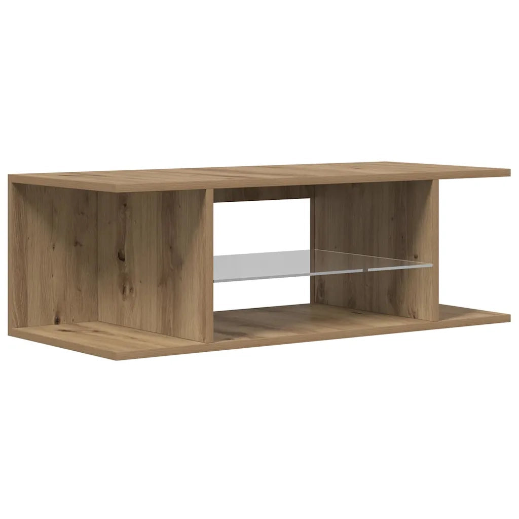 Mobile porta TV dal design moderno con luci a LED e vano contenitore 90 x 39 x 30 cm realizzato in legno di rovere composito lavorazione artigianale 02_0050853