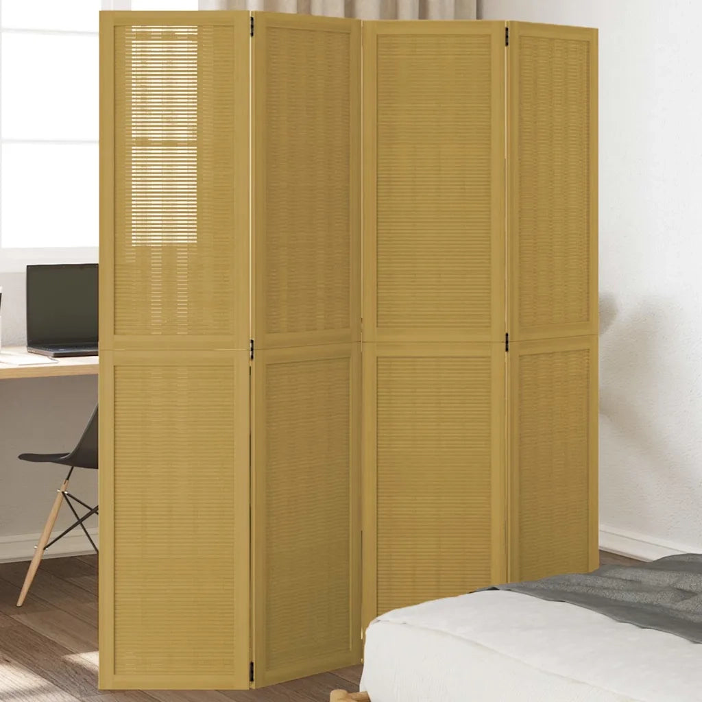Divisorio Ambienti 4 Pannelli Marrone Legno Massello Paulownia 358818