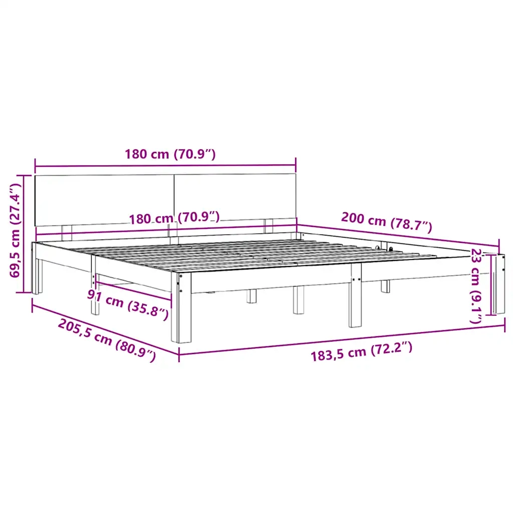 Giroletto-Struttura Letto Bianco in Legno Massello 180x200 cm Super King 394941