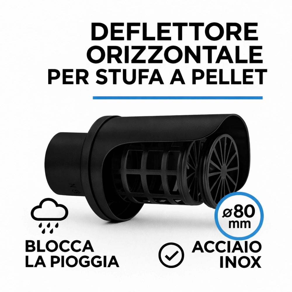 cappello orizzontale griglia Ø 80 mm acciaio inox verniciato nero stufa pellet