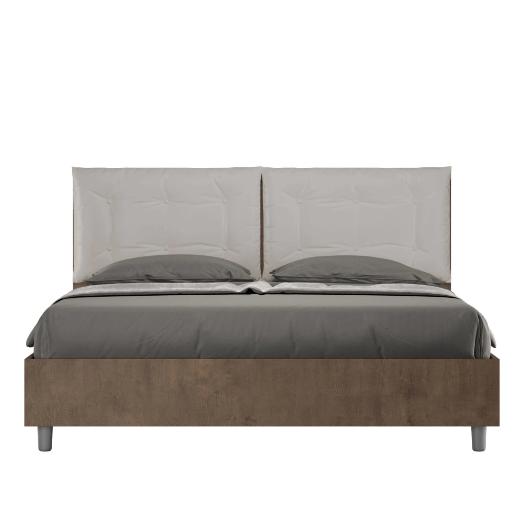 Letto Matrimoniale 160x190 cm Senza Rete Struttura Noce con Cuscini in Similpelle Egos Annalisa Tortora