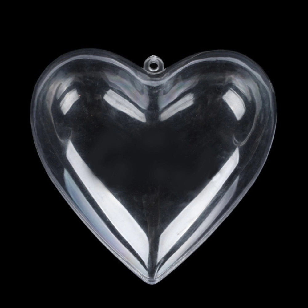 Trade Shop - 3 X Cuore In Plastica Trasparente Apribile Da Riempire Decorazione Natale 8 Cm -