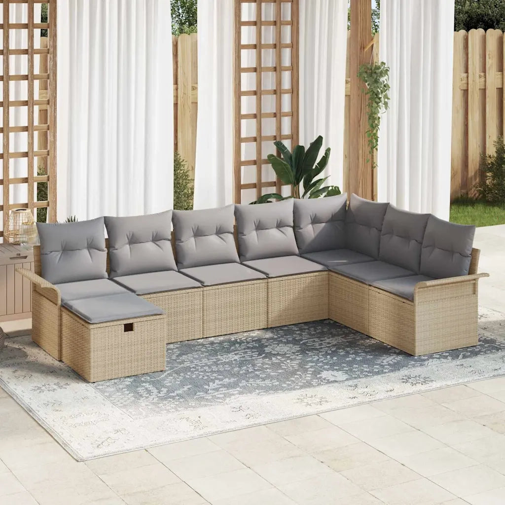 Set Divano da Giardino con cuscino 8 pcs Beige Poly Rattan 3360261