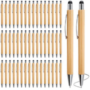 Bamboe Balpen a 50 Stuks - Penna in Bambù - Dritto - Touchpen - Penna Riscrivibile - Impugnatura Comoda - Scrittura Duratura