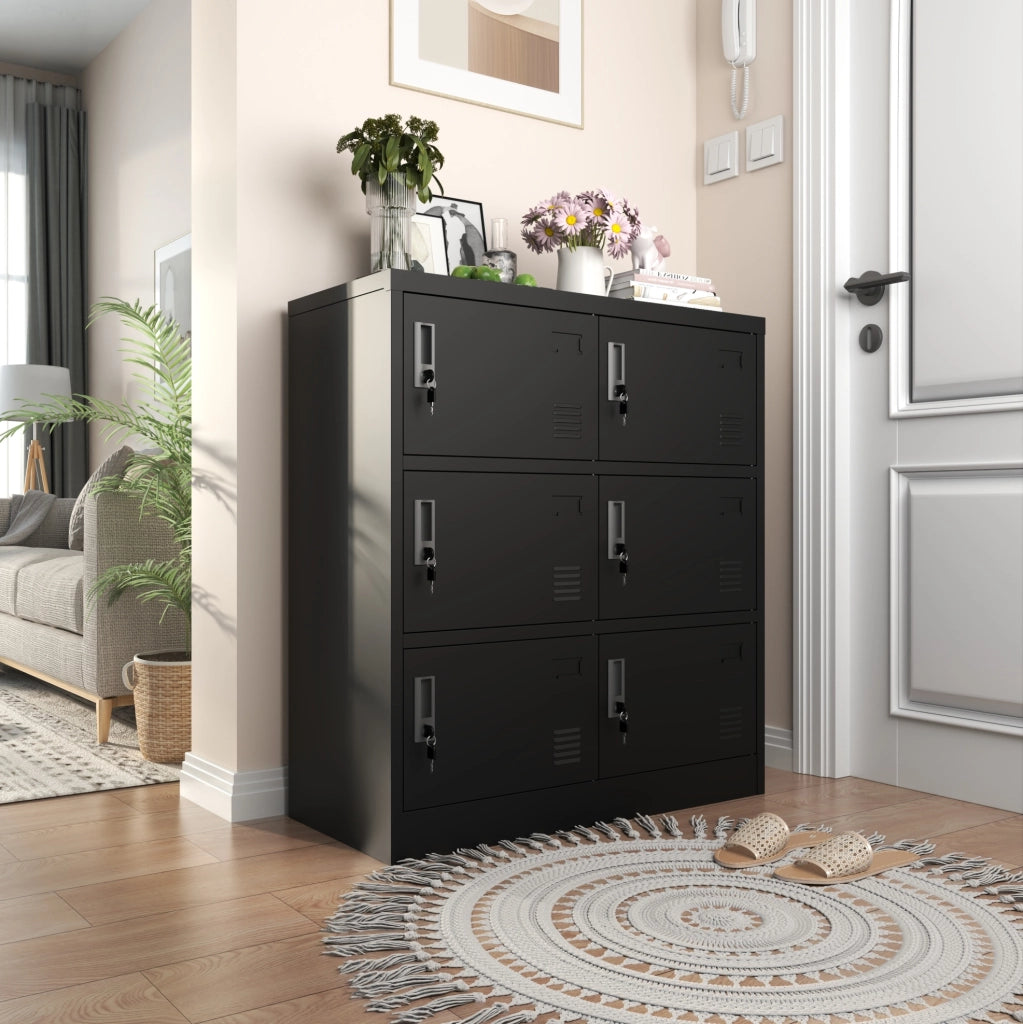 Armadietto metallico 90x40x100 cm nero a 6 ante per ufficio e casa