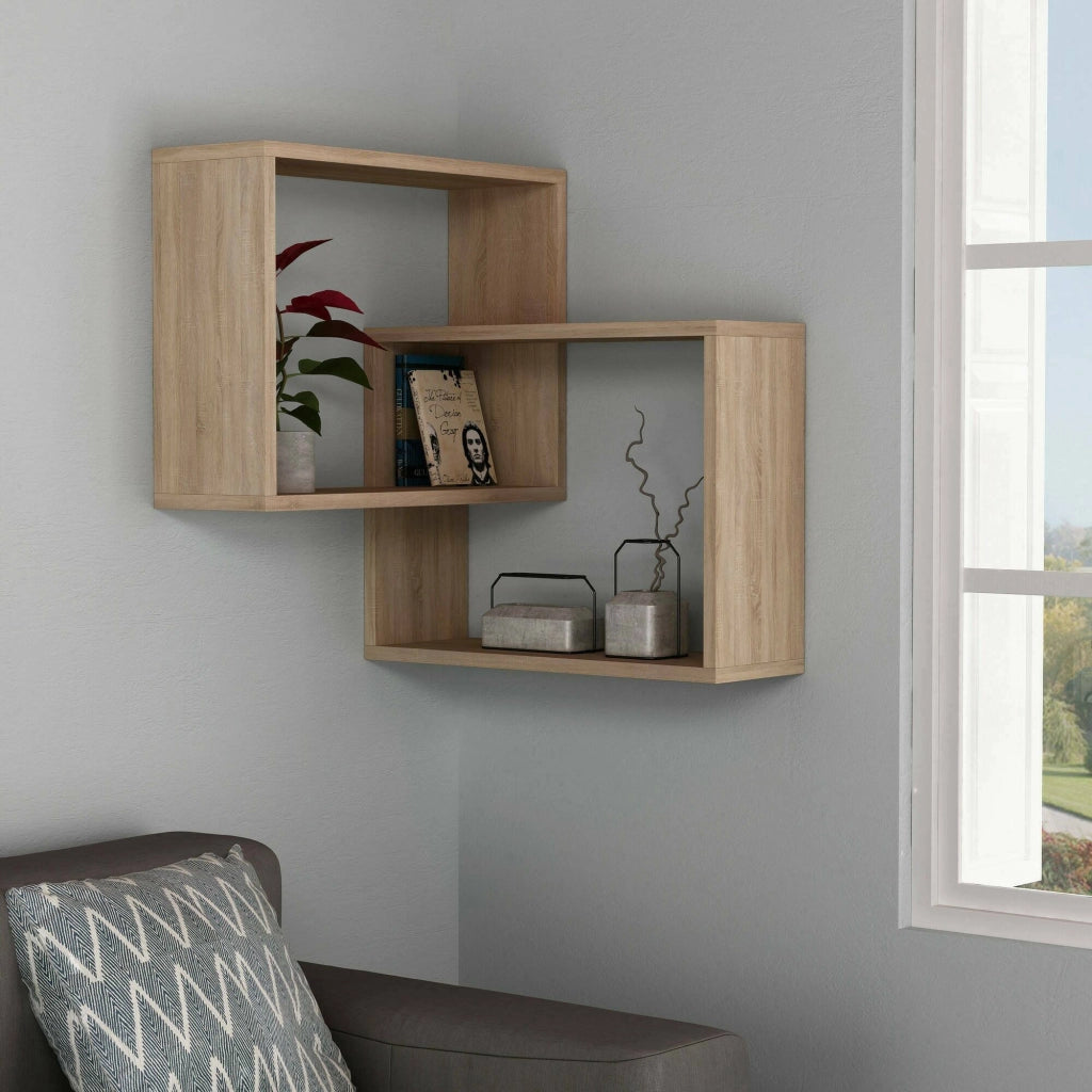 Mensola Leslie, Scaffale, Ripiano a muro, Scaffalatura multiuso, 68x60h68 cm, Quercia