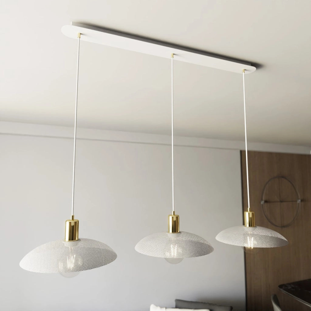 Lampada a sospensione SPIRIT a tre luci in acciaio bianco