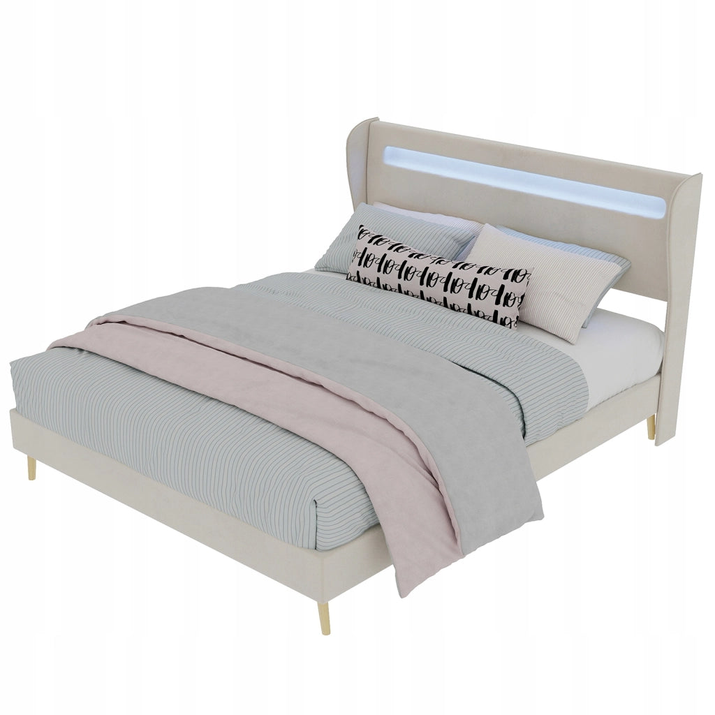 Letto imbottito 140x200 - Xylo - Beige con testiera illuminata