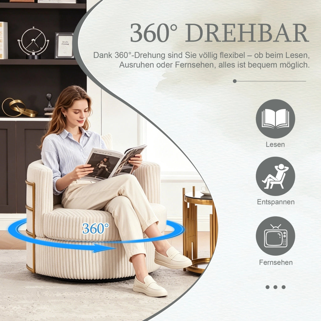 SEDIA Girevole 76x79x78 cm in Cord Beige con vano contenitore