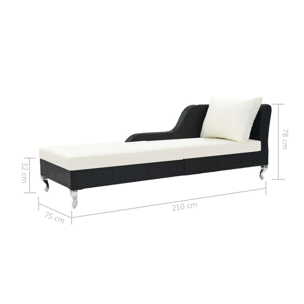 Lettino prendisole sedia a sdraio lettino prendisole letto da giardino mobili da esterno per patio con cuscino resina intrecciata nera 02_0012530