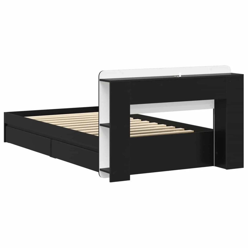 Telaio del letto con storage con cassetto Nero 75 x 190 cm