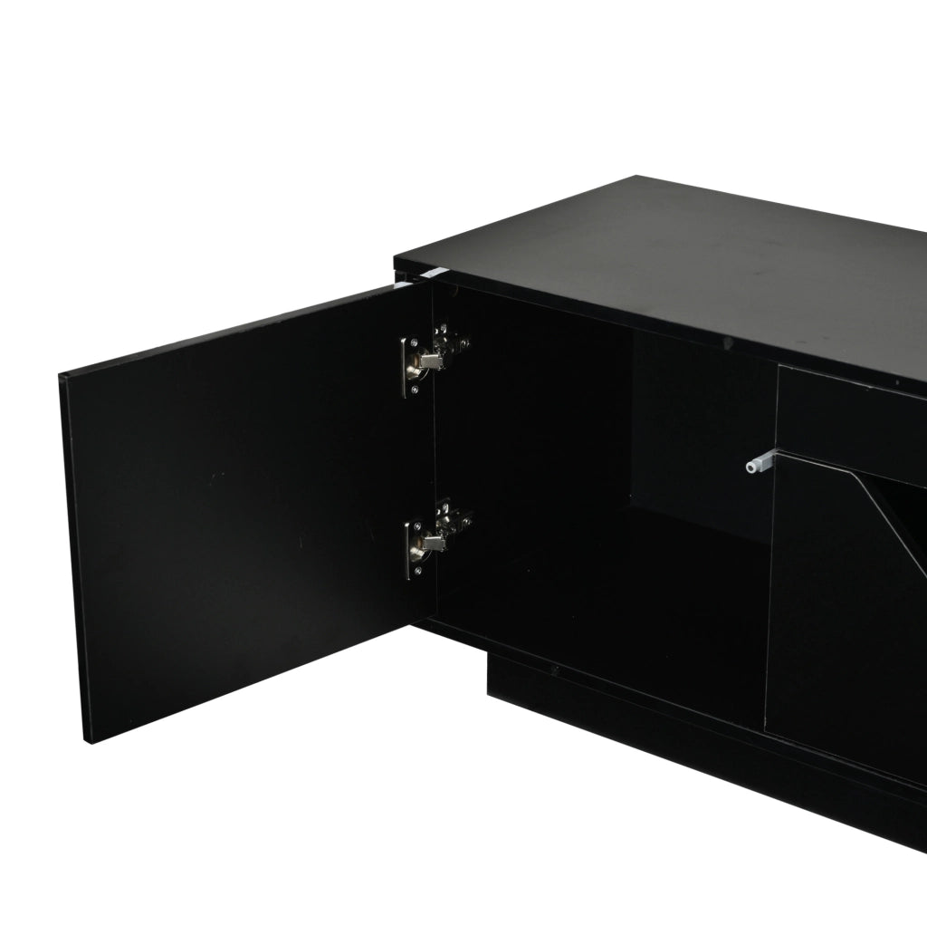 Mobile TV nero con LED, 2 cassetti e ante, 180x40x45 cm