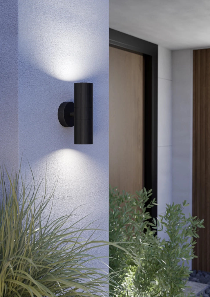 Applique Esterno Moderno Tomelloso Alluminio Nero Trasparente 2 Luci Gu10 Ip44