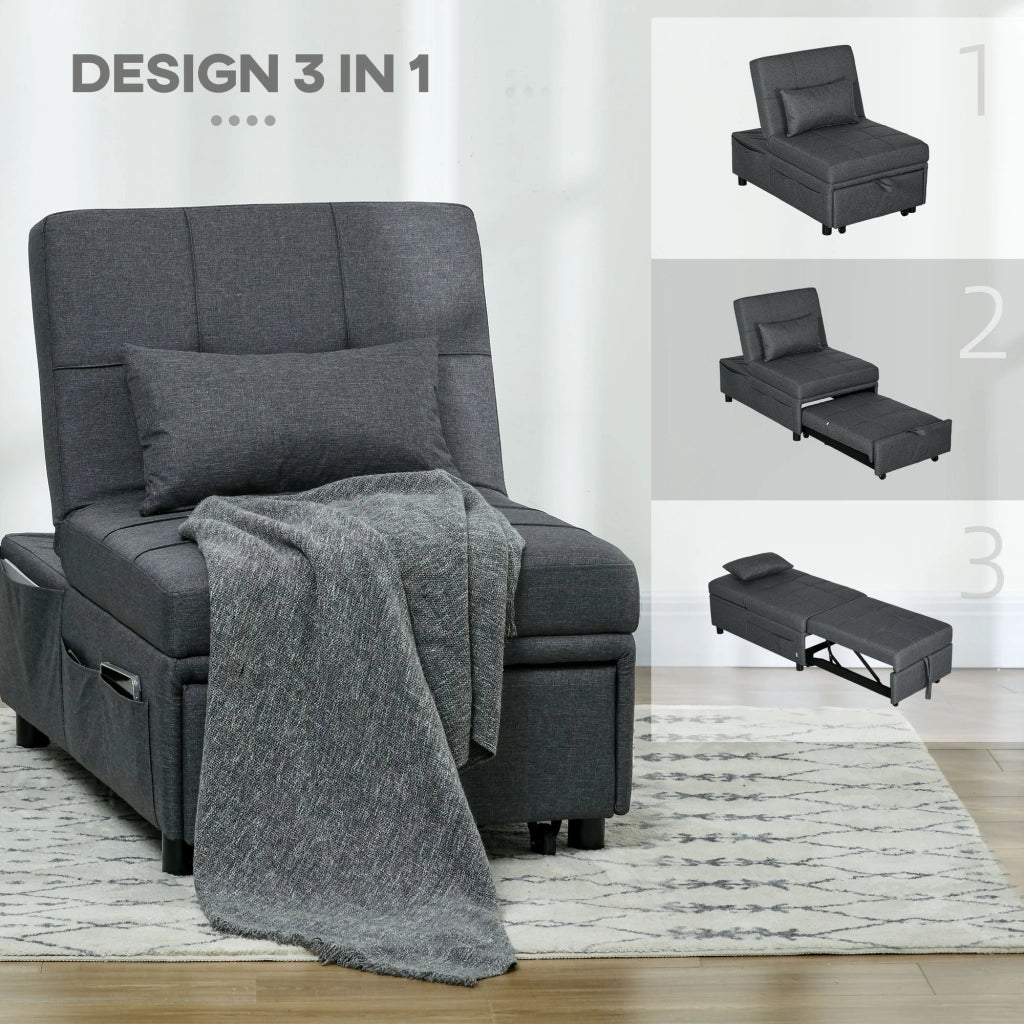 Poltrona Letto Singolo Poltroncina Reclinabile 4-in-1, Grigio