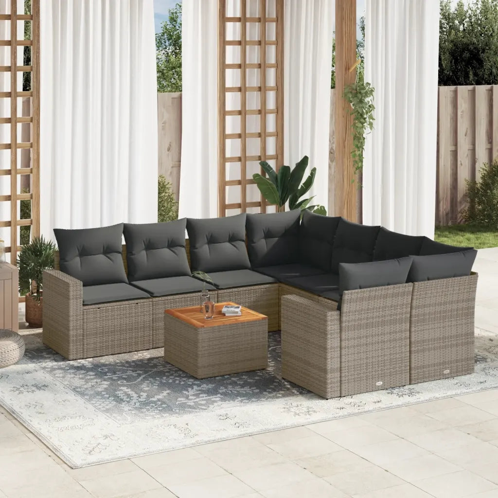 Set Divano da Giardino 9 pz con Cuscini Grigio in Polyrattan 3256382