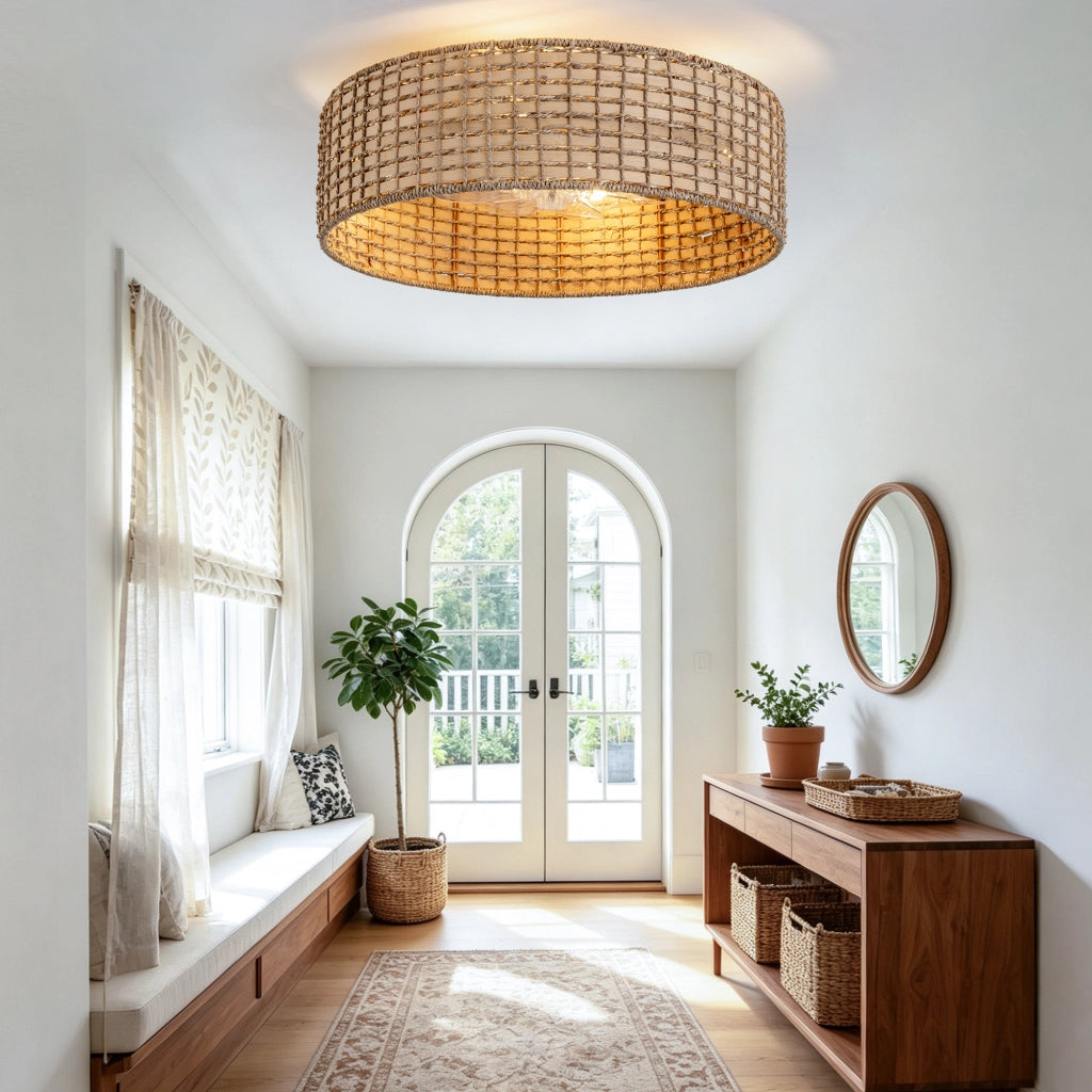 Ventilatore da soffitto con luce in rattan 53 cm; 6 velocità; rame