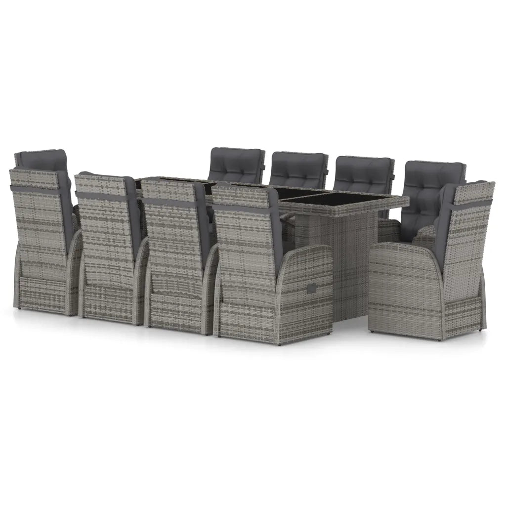 Set da Pranzo da Giardino 11 pz con Cuscini Polyrattan Grigio cod mxl 43045
