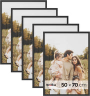 Set di 5 Cornici 50x70 cm con Passepartout, Portafoto in Orizzontale o Verticale, da Parete o Tavolo, in Legno MDF, Nero