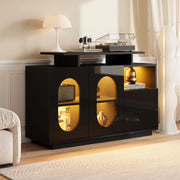Credenza LED con Ante in Vetro ¨C MINIMAL ¨C Nero Lucido